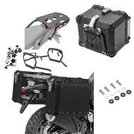 Aluminium Panniers GX38-45 + rack Bagtecs compatible with Aprilia Tuareg 660 22-24 + Aluminium Top Case XB45 + Rear Rack black