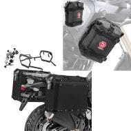 Set Crash Bar bag pair + Aluminium Panniers + rack compatible with chopper / custombikes Pan America 1250 / Special 21-24 GX38-45 black