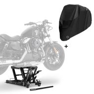 Hebebühne Hydraulisch + Abdeckplane XXXL für Harley Davidson CVO Street Glide Constands Midlift L schwarz_1