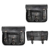Motorcycle leather saddlebag set with tool bag Craftride SW2 Vintage bags 3 pieces black