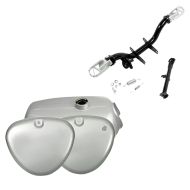 Set: Tank / Petrol Tank compatible with Simson S51 with side cover Craftride silver with Footpeg holder with side stand