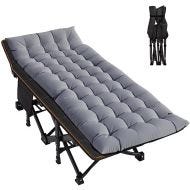 Folding camp bed including cushion Divit GI19 garden lounger sun lounger with carrying bag up to 440 lbs grey black