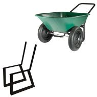 Set of 2 bench frames with backrest metal black outdoor + Garden wheelbarrow Divit GS3 double wheel wheelbarrow