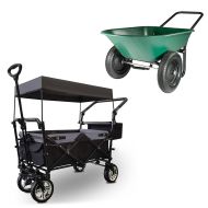 Handcart with roof foldable transport cart garden cart foldable steel ME70 black + Garden wheelbarrow Divit GS3 double wheel wheelbarrow