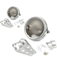 2x Motorcycle headlamp housing kit 5 3/4" with fork brackets 1.38-1.69 inch chrome Discount Set