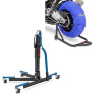 Tyre Warmers Set 60-80°C for front and rear wheel 17 Inch in blue + Power Evo Central Stand Paddock Lift blue without adapter plate