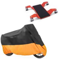Set: Rangierhilfe für Hauptständer Easy Mover II bis 320kg in rot + Abdeckplane XXXL Faltgarage schwarz-orange_1