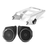 Set: Speaker Pods fits for harley Davidson CVO Street Glide 14-22 Craftride + Topcase Mounting Rack 2-Up TP fits for Harley Davidson Touring 14-24 chrome Craftride