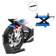 Set: Hebebühne Mini-Lift Scherenheber inkl. Gummimatte bis 500kg in blau + Transportständer Easy-Fix Motorradwippe bis 21 Zoll schwarz_1