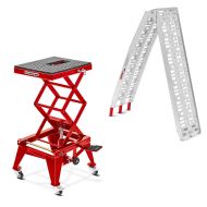 Set: Motorradheber Enduro Cross-Lift XL Motocross Scherenheber mit Rollen + Auffahrrampe bis 340 kg Alu-I klappbar_1