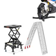Set: Motorradheber Enduro Cross-Lift XL Motocross Scherenheber mit Rollen + Auffahrrampe Alu CS1 + Motorradwippe Easy Plus klappbar max. 340kg_1