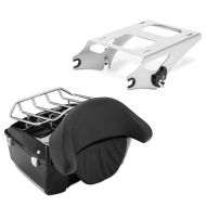Set: Topcase Missouri 43Ltr für Chopper abschließbar schwarz + Topcase Träger Doppelsitzbank für Harley Touring 14-21 chrom_1
