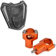 Set: LED Headlight ECE DRL SW1 with Handlebar riser clamp set 2.05 inch compatible with KTM 1.10 inch bars MX1 aluminium orange
