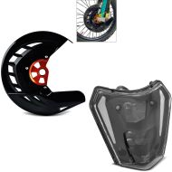Set: Brake disc cover compatible with KTM 16-21 EXC / EXC-F front XDure blk-orange mit LED Scheinwerfer E-Prüfzeichen Xdure SW1