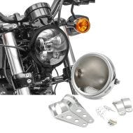 Set: LED Headlight 5.75" Inch + fits fork brackets 1.38-1.69 inch fits for Harley Davidson