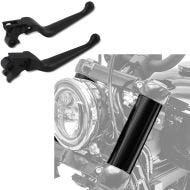 Set: Brake and Clutch Lever Set Grip + Upper Front fits fork Cover fits for Harley Davidson Dyna 06-17