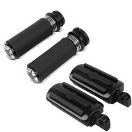 Set: Hand Grips 1" Handlebar HG2 Billet CNC fits for Harley Davidson + Footpegs FP1 Driver and Passenger