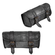 2x Motorcycle leather tool bag for cruiser classic scrambler fork roll bag LR3 black Discount Set