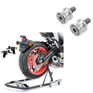 Paddock Stand Dolly rear wheel Mover 1 + prism socket racing adapter Motea Jerez M8 silver