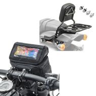 Set: Sissy bar compatible with Harley Davidson Fat Bob / 114 18-24 R1 Luggage Rack and Docking Kit black Craftride + Handlebar bag for Cruiser Smartphone Mount Craftride LB2 CB22025
