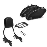 Set: Sissy bar compatible with Harley Davidson Low Rider ST 22-24 R1 Luggage Rack and Docking Kit black Craftride + Pannier Inner Liner Bags compatible with Harley Davidson Softail Low Rider ST 22-24 Craftride Saddlebags