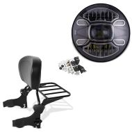 Set: Sissy Bar + Rear Rack + Docking Kit compatible with Harley Davidson Electra Glide Standard 97-08 black Craftride + LED Headlight 7" compatible with Harley Davidson Street Glide / Special Craftride F7