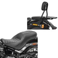 Set: 2-Up Seat compatible with Harley Davidson Softail Street Bob 18-24 Craftride TR2 Two-Up Comcompatible witht + Sissy bar CL Fix compatible with Harley Davidson Softail Street Bob 18-24 with luggage rack black Craftride