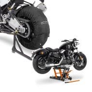 Set: Motorbike Tyre Warmers Laguna Seca 60-80°C for wheel 17" blk ConStands with Scissor Lift Midlift L 1500 lbs orange