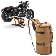 Set: Scissor Lift Midlift L 1500 lbs or ConStands with Motorcycle Backpack VG8 Canvas 35Ltr Vintage brown