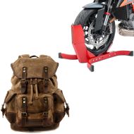 Set: Motorcycle Backpack RG8 Canvas bag Vintage 20Ltr brown Craftride with Wheel Chock Easy-Plus up to 21 Inch red