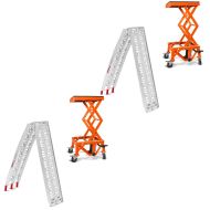 2x Set: Hydraulic Scissor Lift Moto Cross XL Orange + aluminium loading ramp max. 750 lbs folding for scooter quad ATV