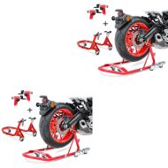 2x Motorcycle Paddock Stand Set Dolly Mover Rear and Front Constands VMR red
