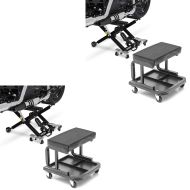 2x Set: Motorbike Scissor Lift ConStands Midlift XL Hydraulic Jack 1100 lbs in black + Workshop stool on wheels ConStands WS3 workshop seat black