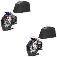2x Set: Motorcycle Shelter Garage Tent Cover Universal Folding Shed Motoguard XL black + Wheel Chock ConStands Easy-Fix Front Stand up to 21 Inch black
