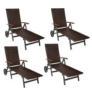 Set of 4 folding garden loungers Divit RB71 sun lounger on wheels aluminum polyrattan adjustable black