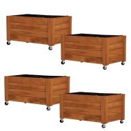 Set of 4 plant pots on wheels Divit FC58 raised bed planters made of wood 78 x 52 x 15.94 inch