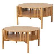 2x coffee table round bamboo Divit SR92 side table living room with shelf