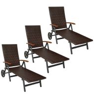 Set of 3 folding garden loungers Divit RB71 sun lounger on wheels aluminum polyrattan adjustable black