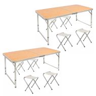 2x Camping table + 4 stools aluminum foldable M51 Vanit folding table furniture set height adjustable Outdoor
