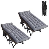 2x Folding camp bed including cushion Divit GI19 garden lounger sun lounger with carrying bag up to 440 lbs grey black
