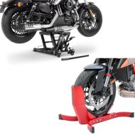 Set: Scissor Lift Midlift L Hydraulic Jack for Cruiser and Chopper + Wheel Chock Easy-Plus Front Stand up to 21 Inch red CB38790