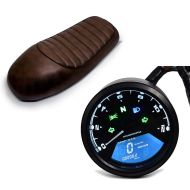 Set: Tachometer LCD Digital Drehzahlmesser Analog Zaddox TM1 + Sitzbank für Café Racer Umbau HS8 braun_1