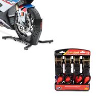 Set: Wheel Chock Easy-Evo in Front Stand + Automatic Straps Set with ratchet and hooks incl 4x load loops in red