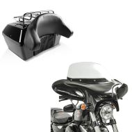 Set: Topcase Missouri 43Ltr for Chopper lockable + Batwing Fairing for Chopper and Custombikes with windshield
