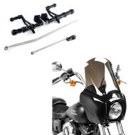 Set: Forward Controls fits for Harley Davidson Dyna 00-13 Craftride black + Fairing fits for Harley Davidson Dyna Low Rider / Street Bob Craftride MG5 with windshield black-light smoke