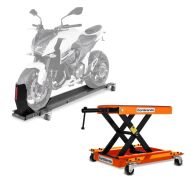 Dolly Mover with Wheel Chock Smart-Mover max 990 lbs grey + Scissor Lift Dolly Midlift M Mover 1100 lbs in orange