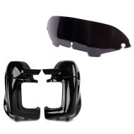 Set: Beinschild für Harley Touring Modeelle 1983-2013 belüftet schwarz + Windschild 4,5" für Harley- Electra-Street Glide 96-13 schwarz_1