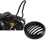 Set: Sissybar für Harley Sportster 04-20 Tampa S schwarz + Scheinwerfer Grill Harley Sportster 04-20 in schwarz_1
