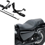 Set: Motorbike Forward controls fits for Harley Davidson Sportster 04-13 Craftride in black + 2-Up Seat fits for Harley Davidson Sportster 04-20 Driver Passenger Craftride BL