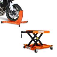 Set: Hebebühne Rangierhilfe Mid-Lift M Mover bis 500 kg in orange + Motorradwippe Easy-Plus Motorradständer bis 21 Zoll orange_1